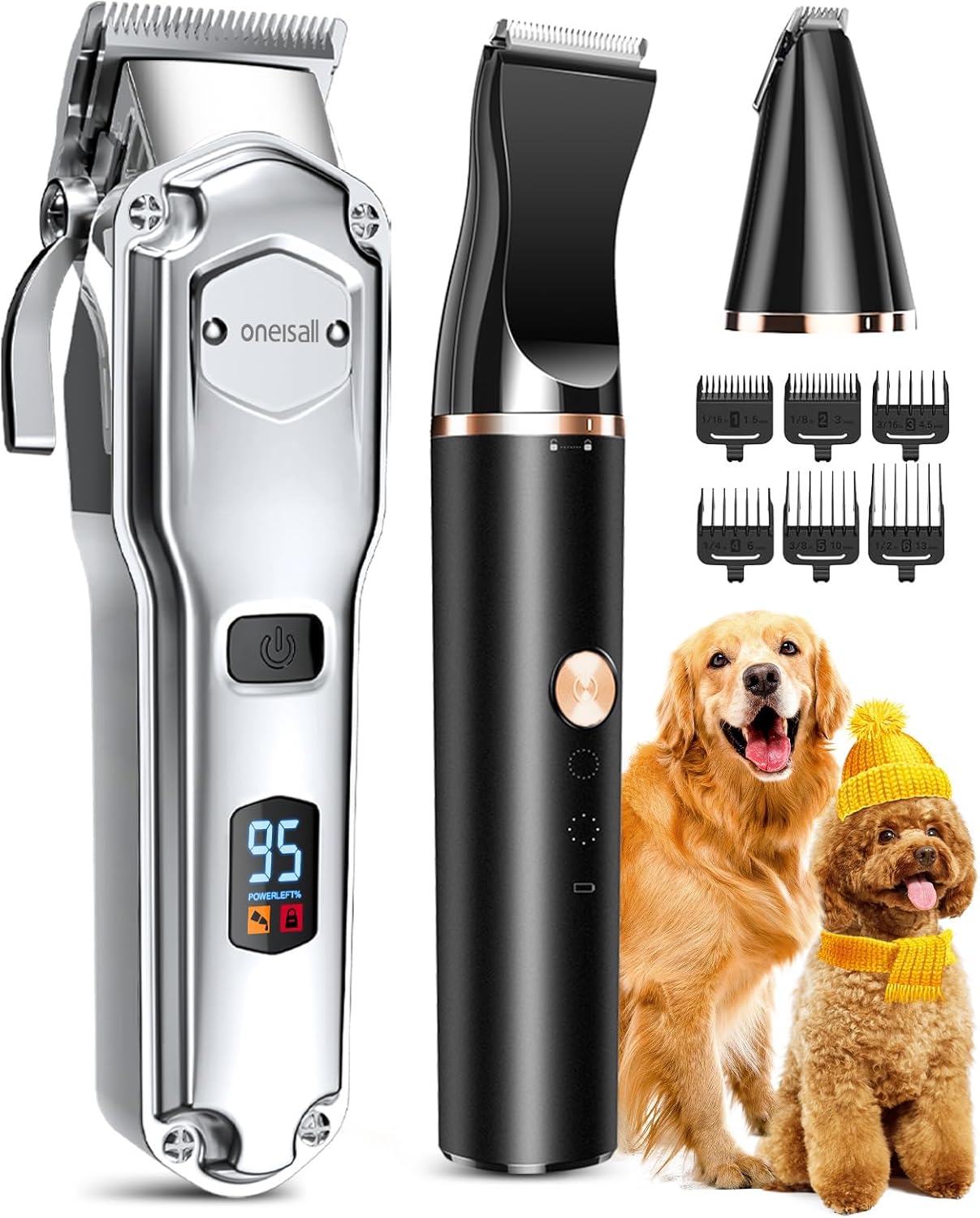 Oneisall Dog Clippers and Paw Trimmer 2-in-1 Set IPX7 Waterproof Dog Grooming Kit