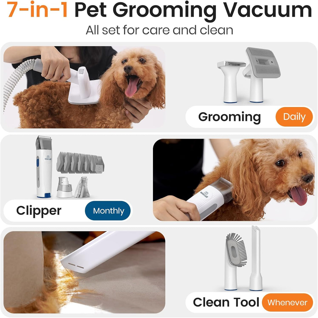 Oneisall Dog Grooming Vacuum Pet Grooming Vacuum with Clipper Nail Grinder AU Version