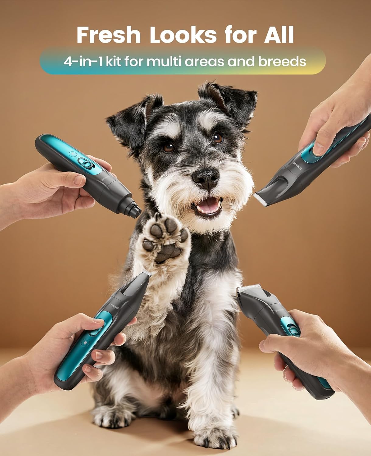 Oneisall Dog Clippers & Paw Trimmer 4 in 1 Grooming Kit Cordless Silent Pet Shaver
