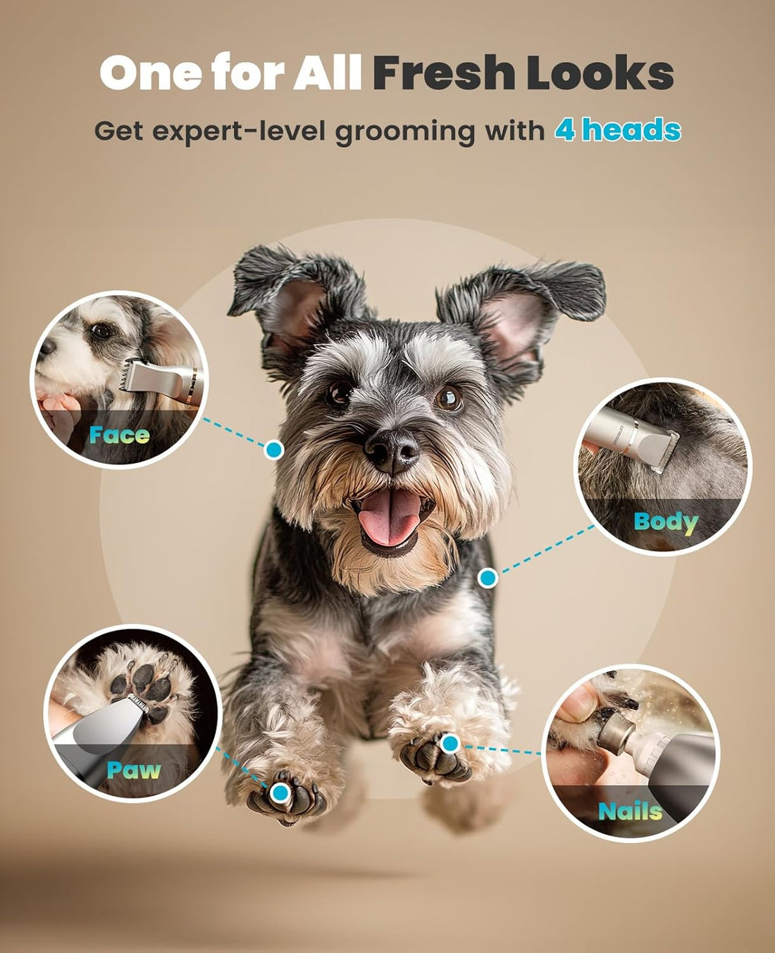 Oneisall 4 in 1 Dog Grooming Kit Rechargeable Cordless Dog Hair Trimmer for Paw Nail Grinder