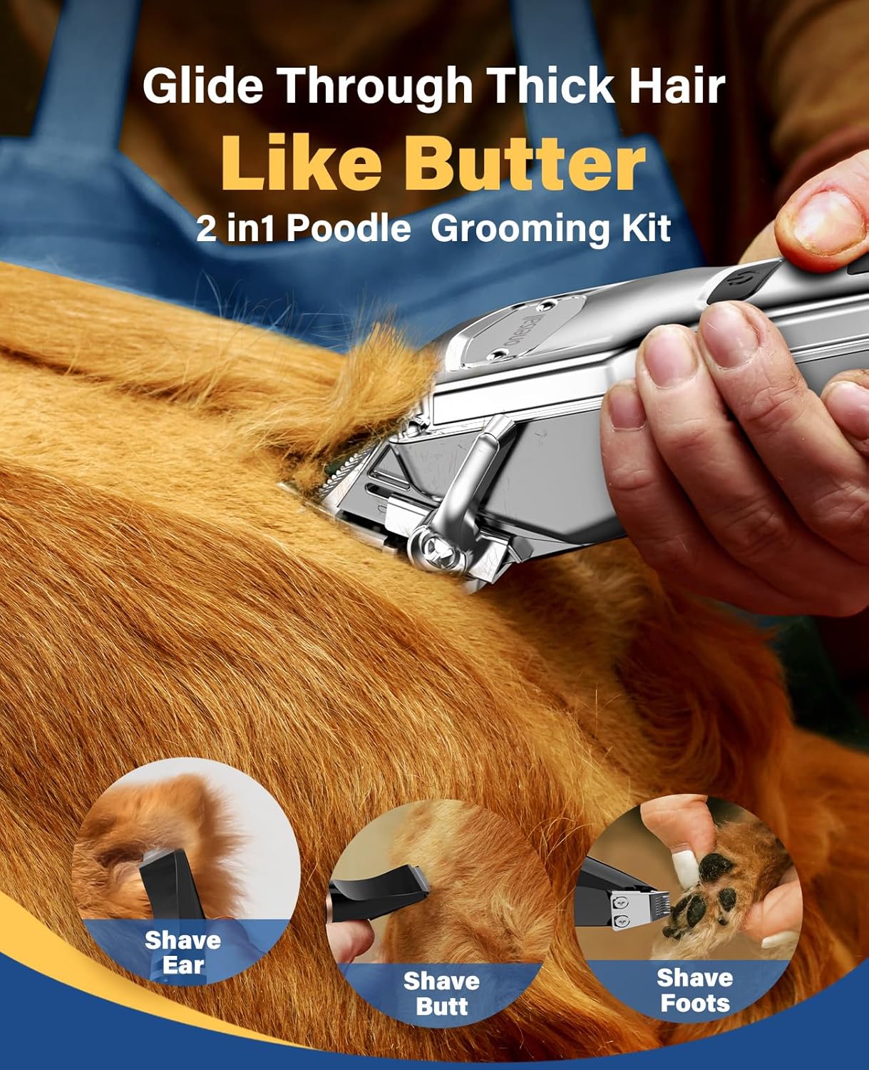 Oneisall Dog Clippers and Paw Trimmer 2-in-1 Set IPX7 Waterproof Dog Grooming Kit