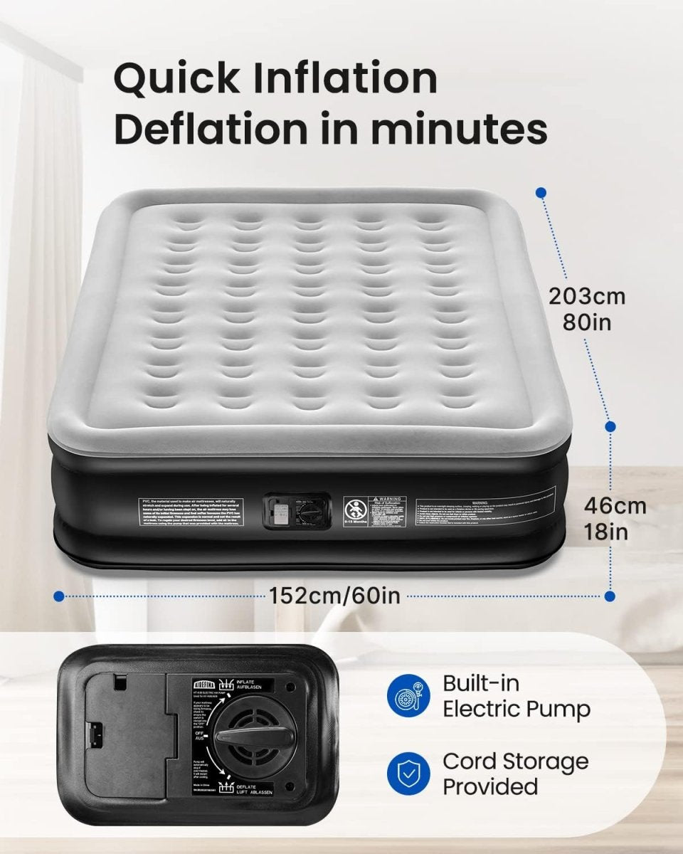 Airefina Queen Size Air Mattress with Built-in Electric Pump Inflatable Airbed