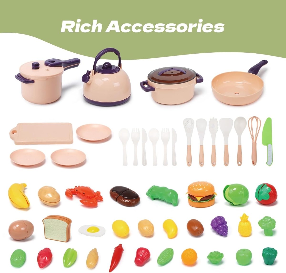 CUTE STONE 51-Piece Mini Play Kitchen Accessories Toy Pretend Cooking Playset