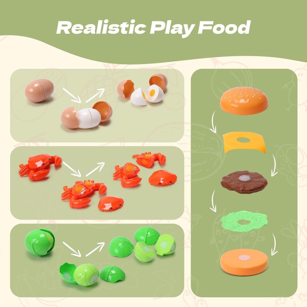 CUTE STONE 51-Piece Mini Play Kitchen Accessories Toy Pretend Cooking Playset