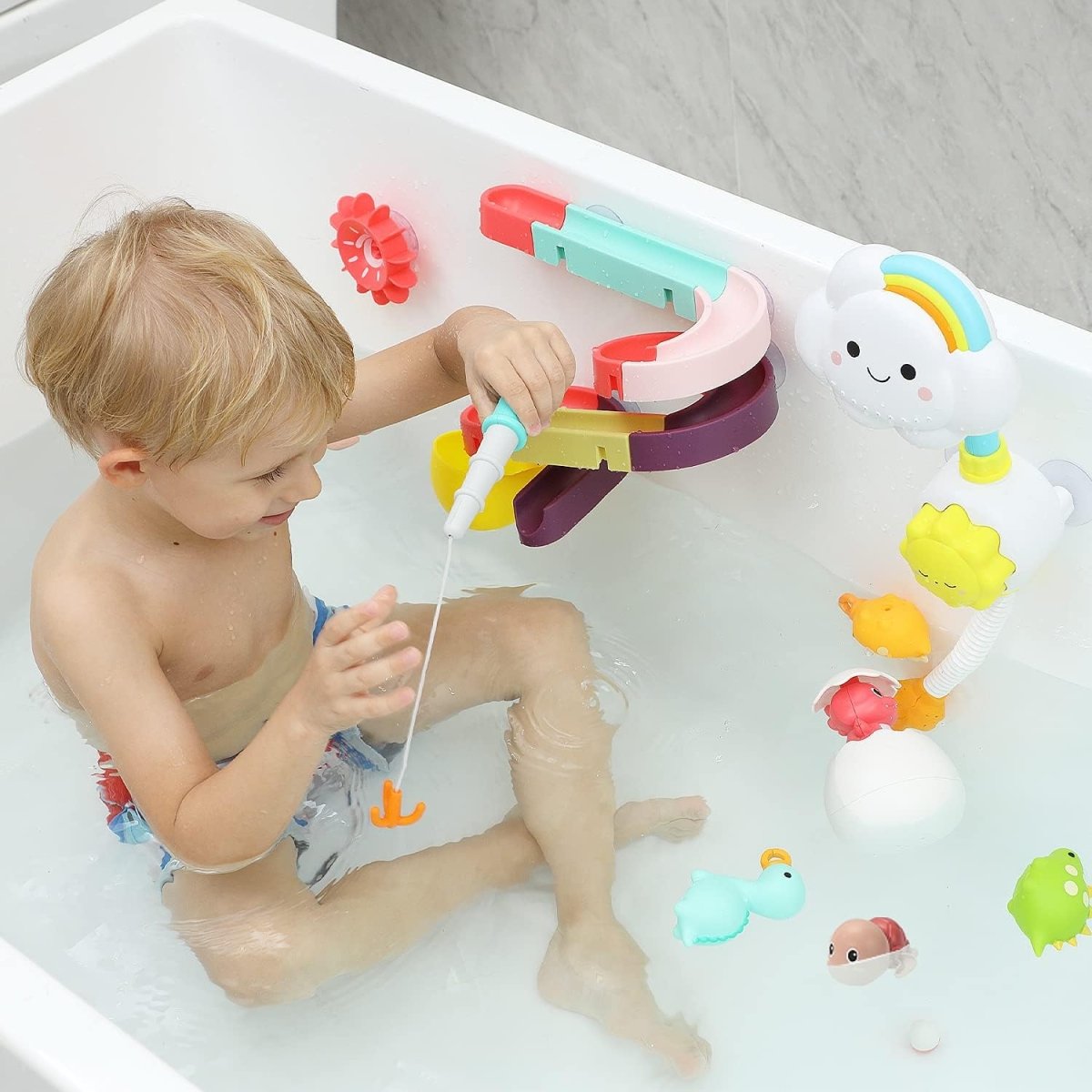 CUTE STONE Bath Toy Bathtub Playset with Shower Rubber Duck for Toddlers Babies
