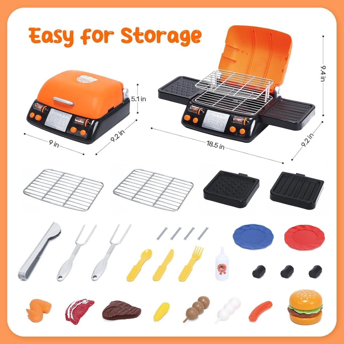 CUTE STONE Cooking Toy BBQ Set 2 Layers Grill Playset Kids Pretend Play Food