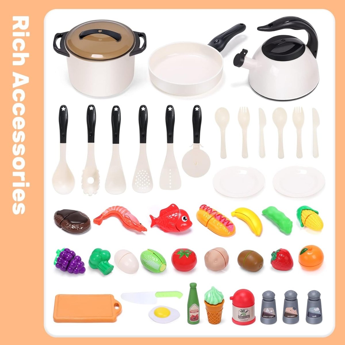 CUTE STONE Play Kitchen Accessories Toy Play Food Sets for Kids Kitchen Playset