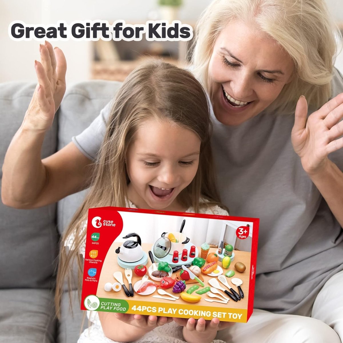 CUTE STONE Play Kitchen Accessories Toy Play Food Sets for Kids Kitchen Playset