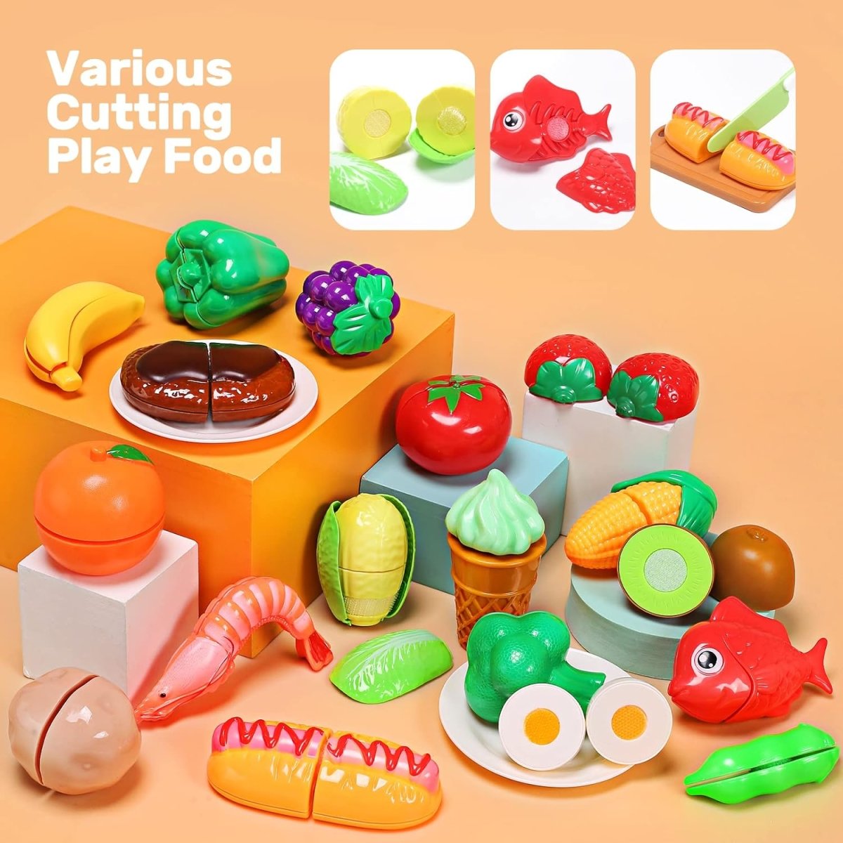 CUTE STONE Play Kitchen Accessories Toy Play Food Sets for Kids Kitchen Playset
