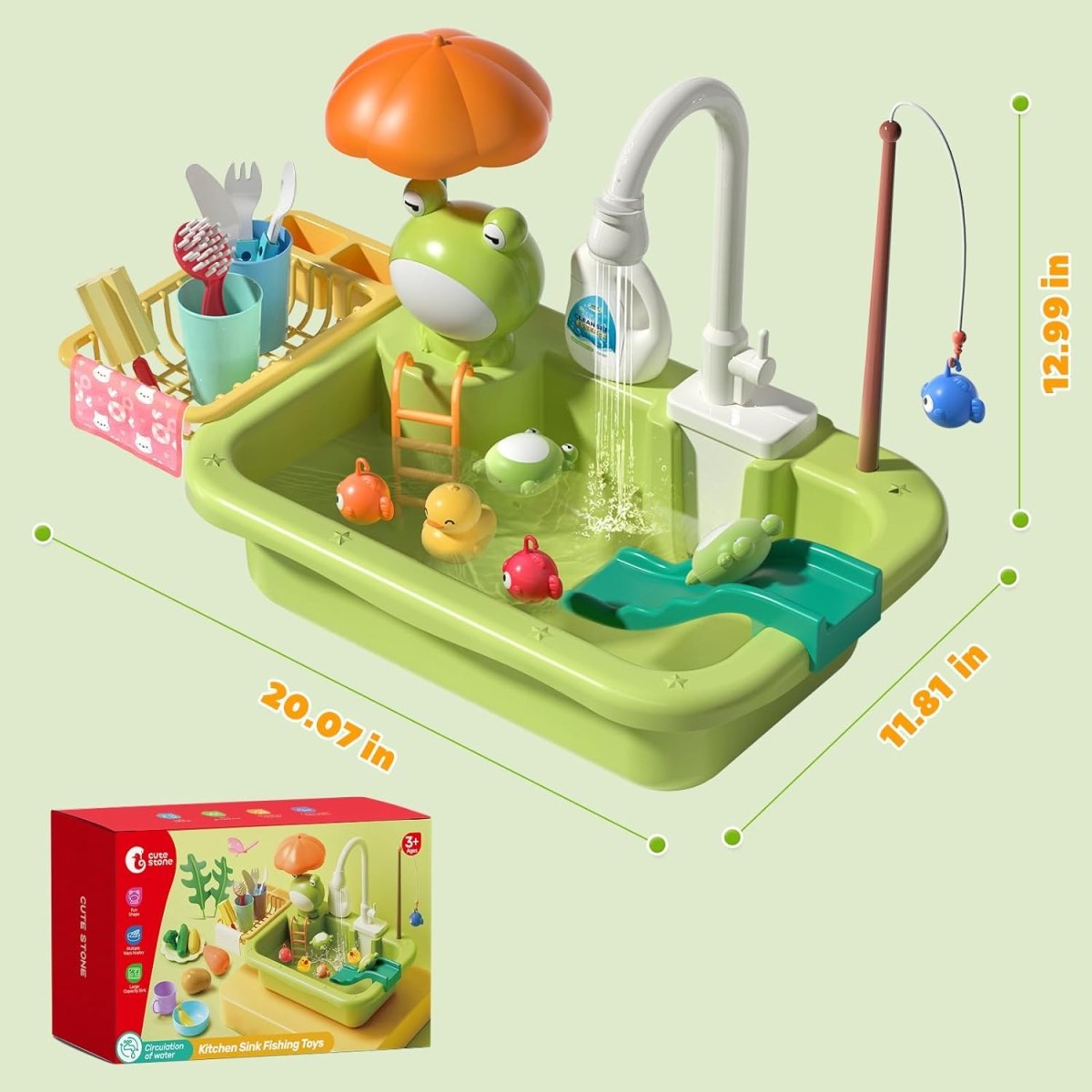 CUTE STONE Play Sink with Running Water Play Kitchen Toy Accessories Fishing Toy