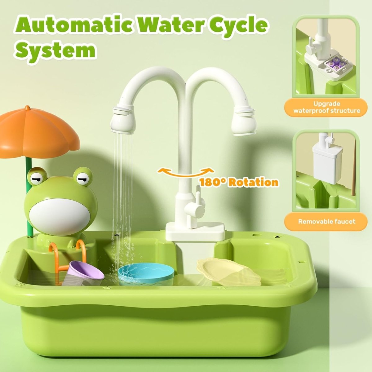 CUTE STONE Play Sink with Running Water Play Kitchen Toy Accessories Fishing Toy