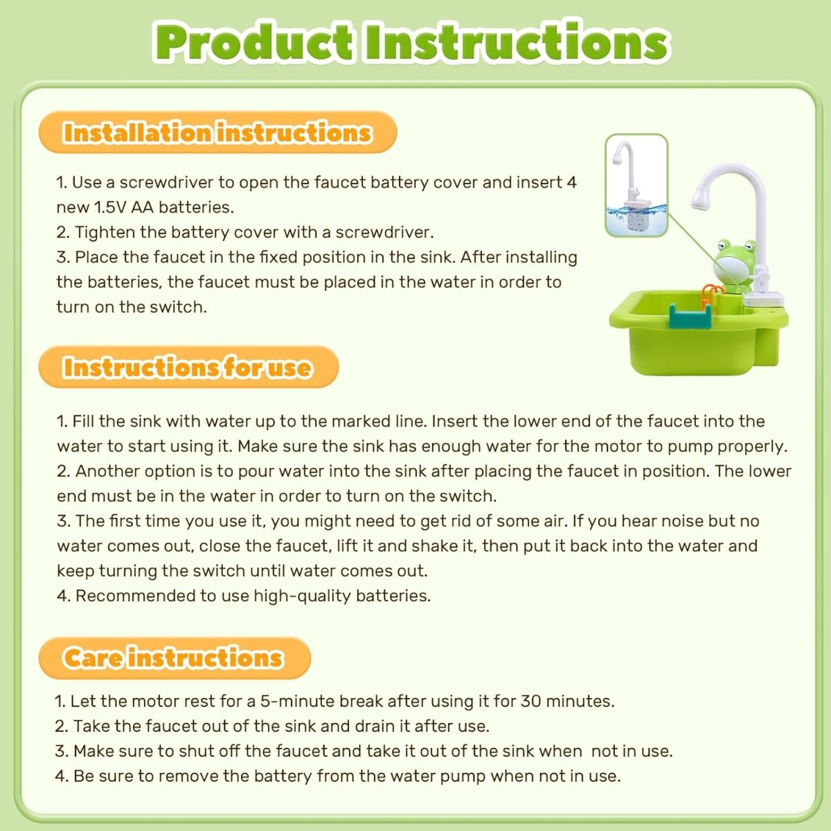 CUTE STONE Play Sink with Running Water Play Kitchen Toy Accessories Fishing Toy