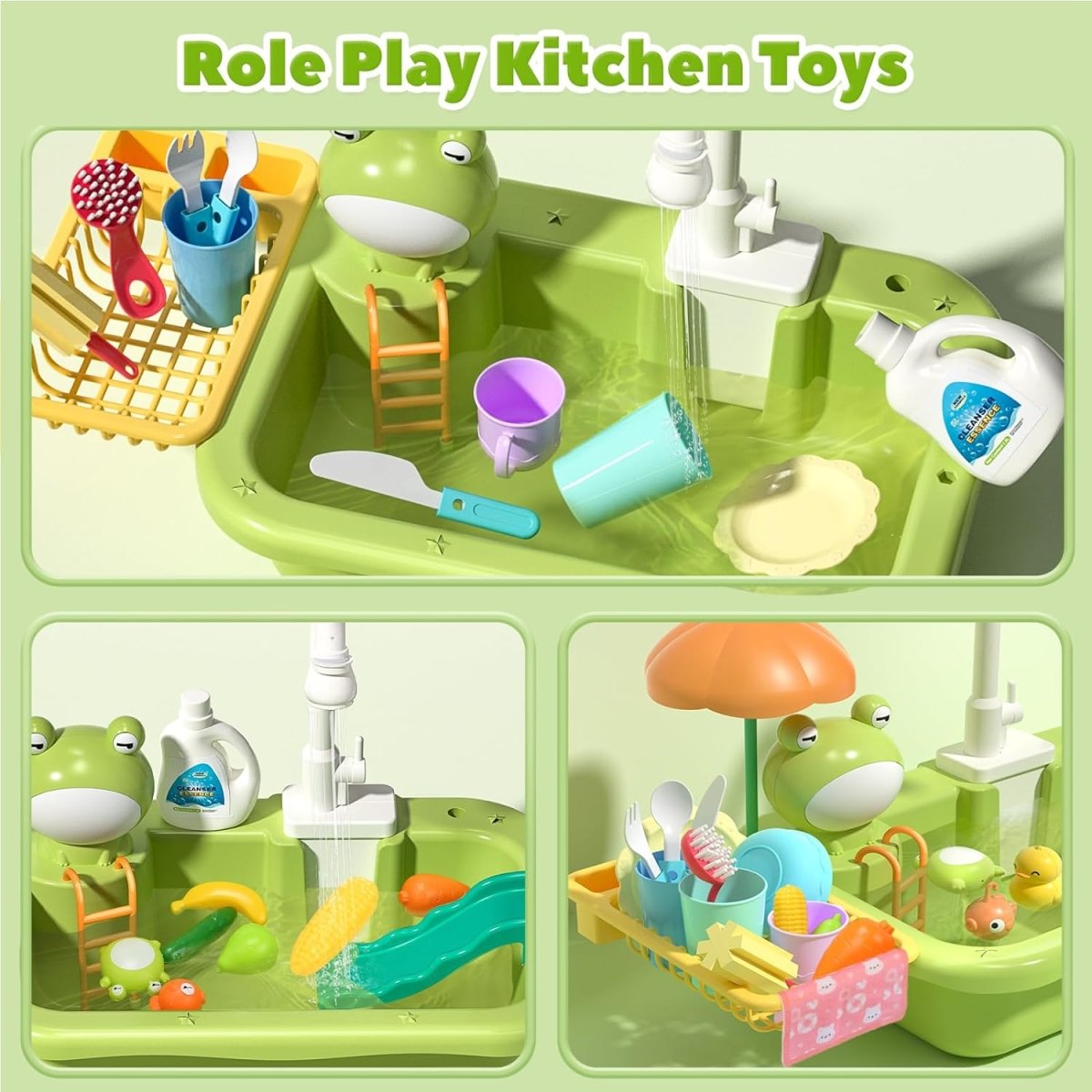 CUTE STONE Play Sink with Running Water Play Kitchen Toy Accessories Fishing Toy