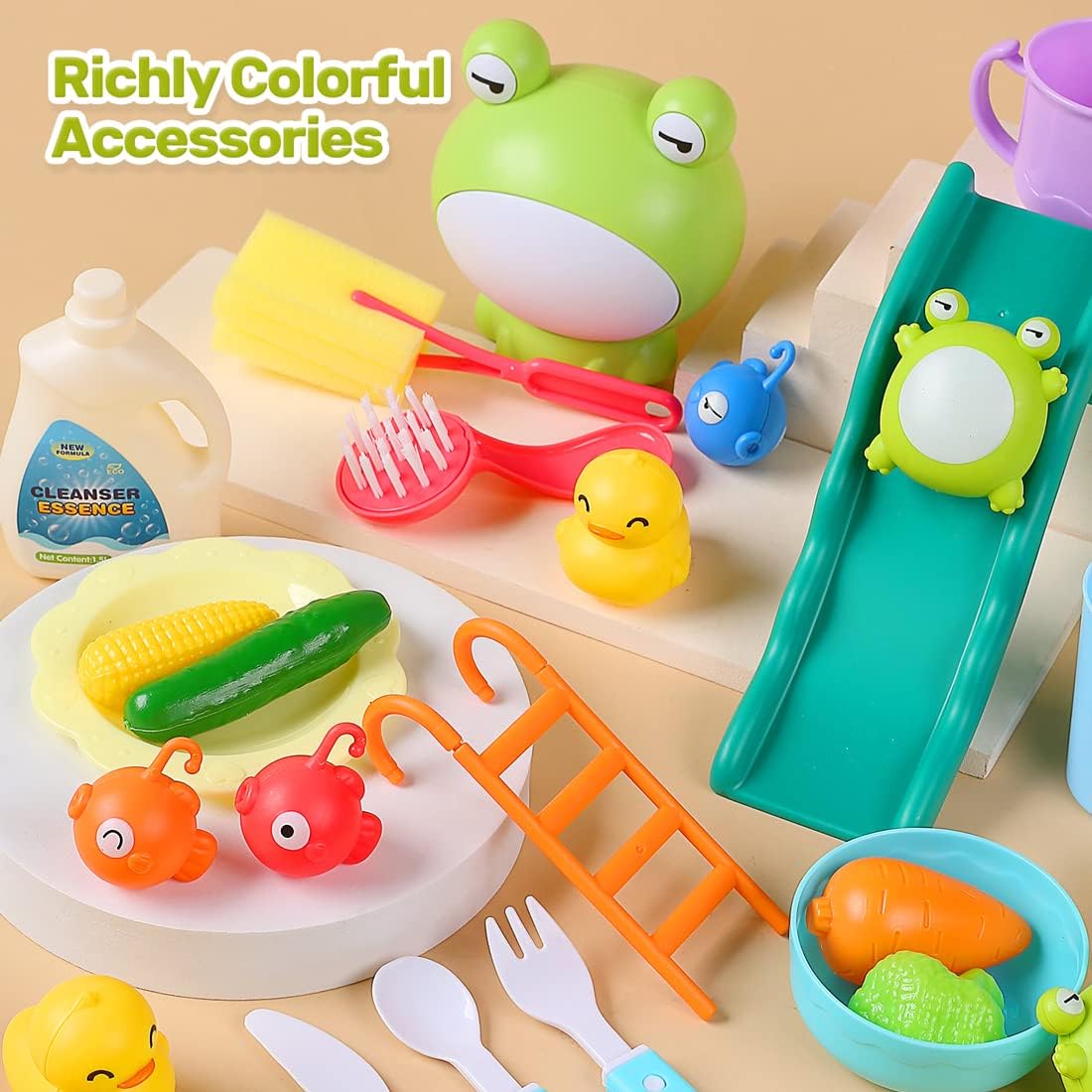 CUTE STONE Play Sink with Running Water Play Kitchen Toy Accessories Fishing Toy