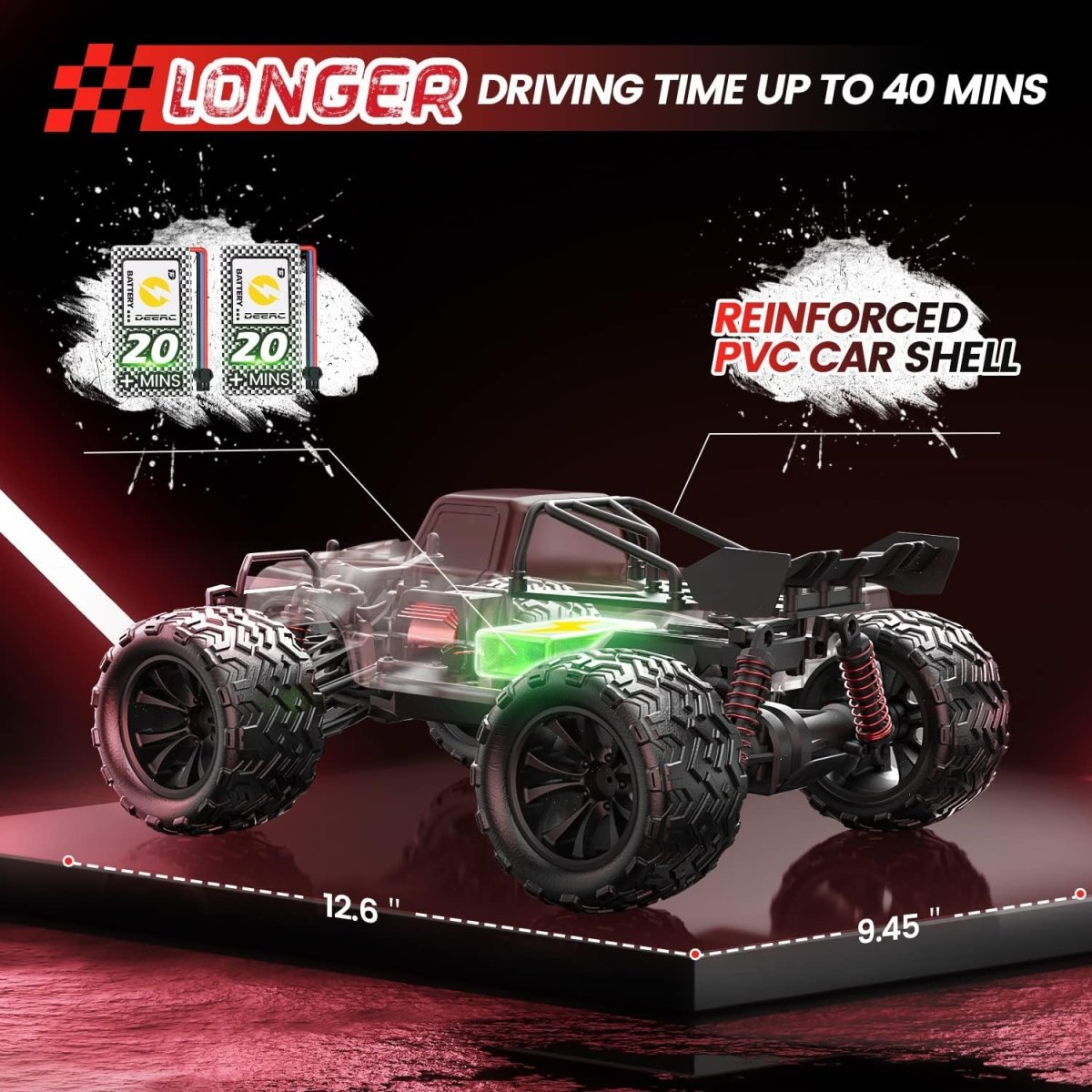 DEERC 9500E High Speed RC Car 1:16 Scale 4WD Remote Control Monster Truck