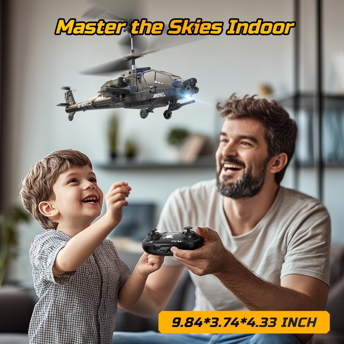 DEERC Apache RC Helicopter for Kids & Adults Military Remote Control Toy