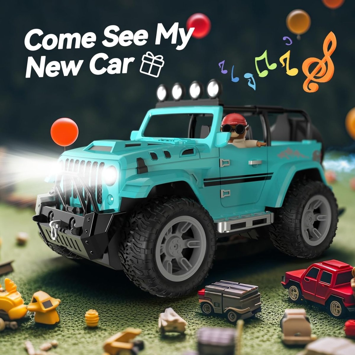 DEERC DE86 Remote Control Jeep Car 1:16 RC Monster Truck with Fog Mist & Music