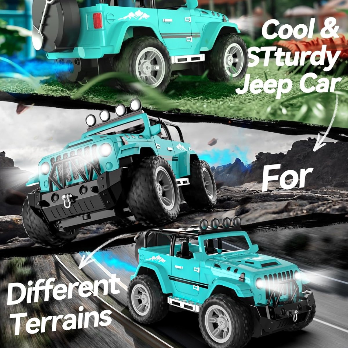 DEERC DE86 Remote Control Jeep Car 1:16 RC Monster Truck with Fog Mist & Music