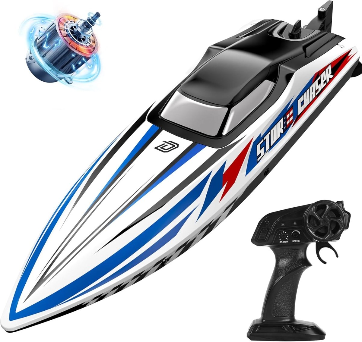 DEERC Fast Brushless RC Boat Remote Control Boats Racing LED Lights Metal Servo