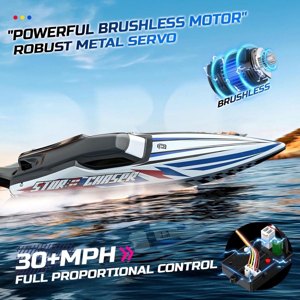 DEERC Fast Brushless RC Boat Remote Control Boats Racing LED Lights Metal Servo