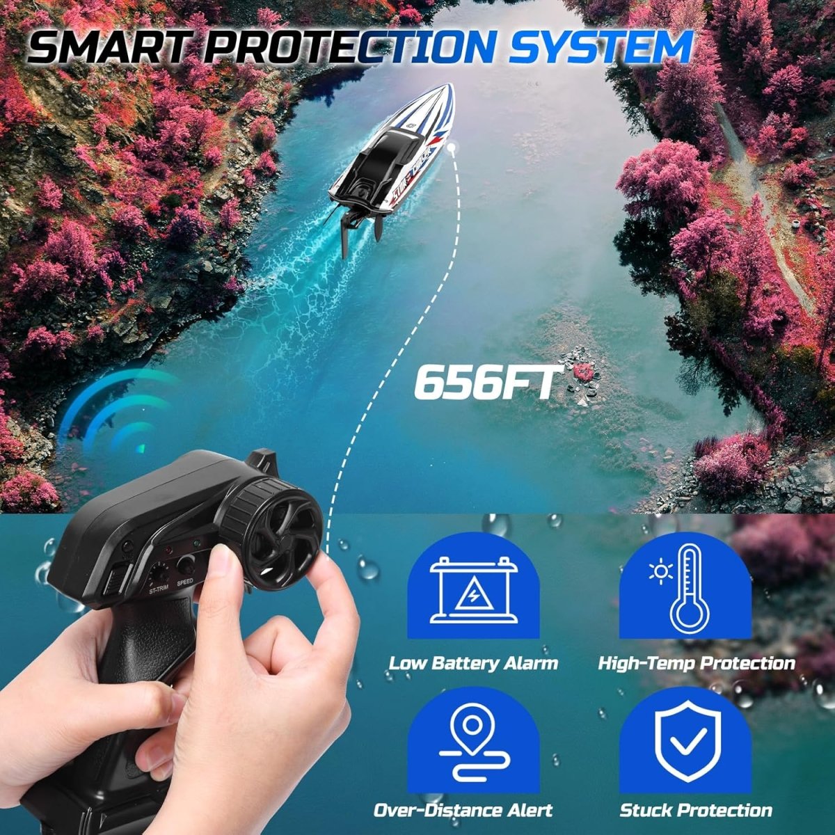 DEERC Fast Brushless RC Boat Remote Control Boats Racing LED Lights Metal Servo