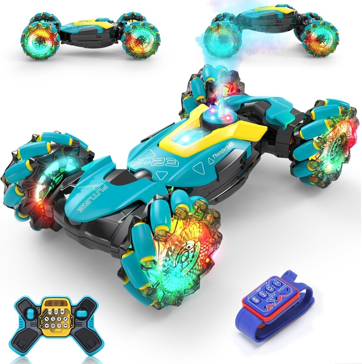 DEERC Gesture Sensing RC Stunt Car with Fog Mist & Music 4WD Hand Controlled Toy