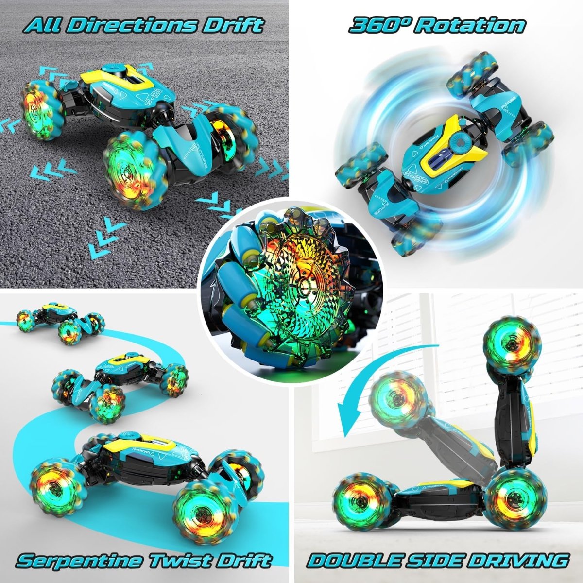 DEERC Gesture Sensing RC Stunt Car with Fog Mist & Music 4WD Hand Controlled Toy