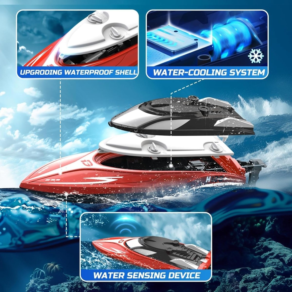 DEERC H120 RC Boat Remote Control Boats for Pools and Lakes 20+mph 2.4GHz Racing