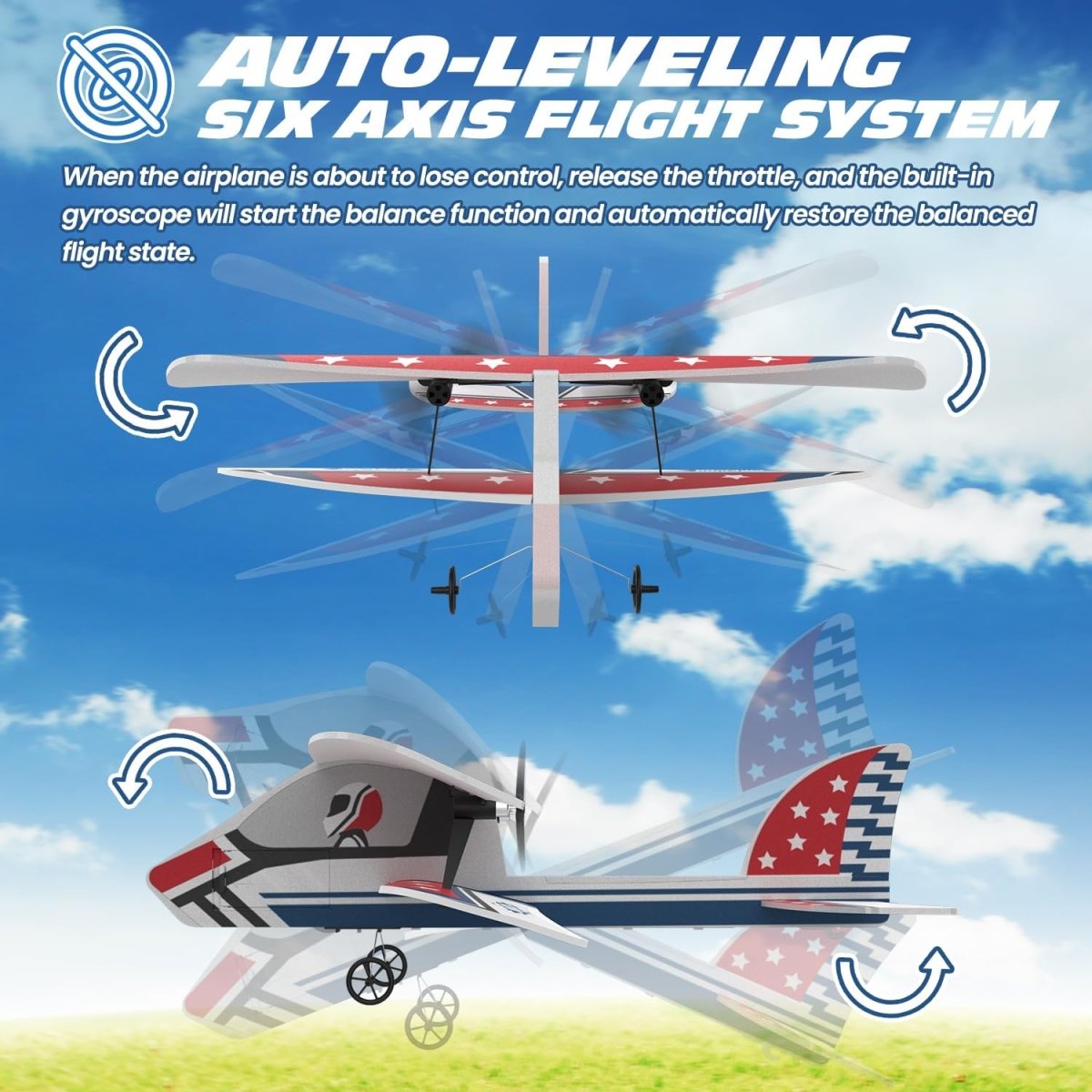 DEERC RC Plane 2.4GHZ Remote Control Airplane 6-axis Gyro Stabilizer 3 Batteries
