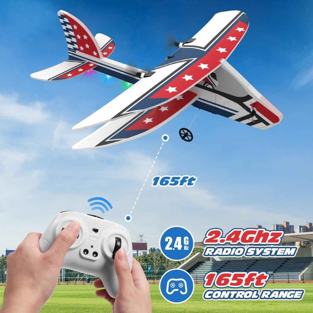 DEERC RC Plane 2.4GHZ Remote Control Airplane 6-axis Gyro Stabilizer 3 Batteries