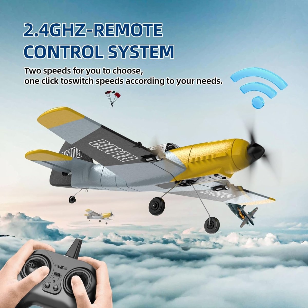 DEERC RC Plane 3 Channel BF-109 Remote Control Airplane 6-axis Gyro Stabilizer 2 Batteries