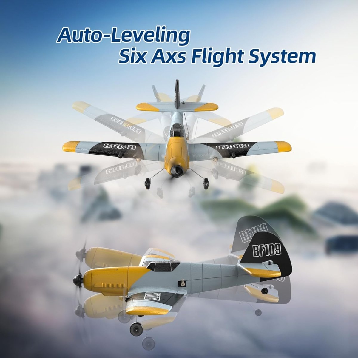 DEERC RC Plane 3 Channel BF-109 Remote Control Airplane 6-axis Gyro Stabilizer 2 Batteries