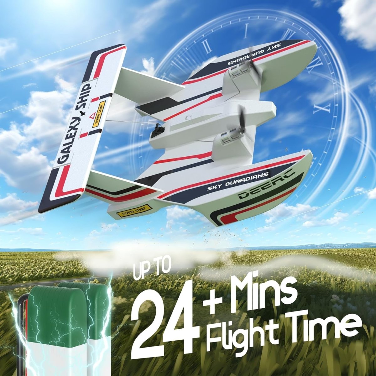 DEERC RC Plane for Water Land & Air 3CH Remote Control Airplane W/ 2 Batteries