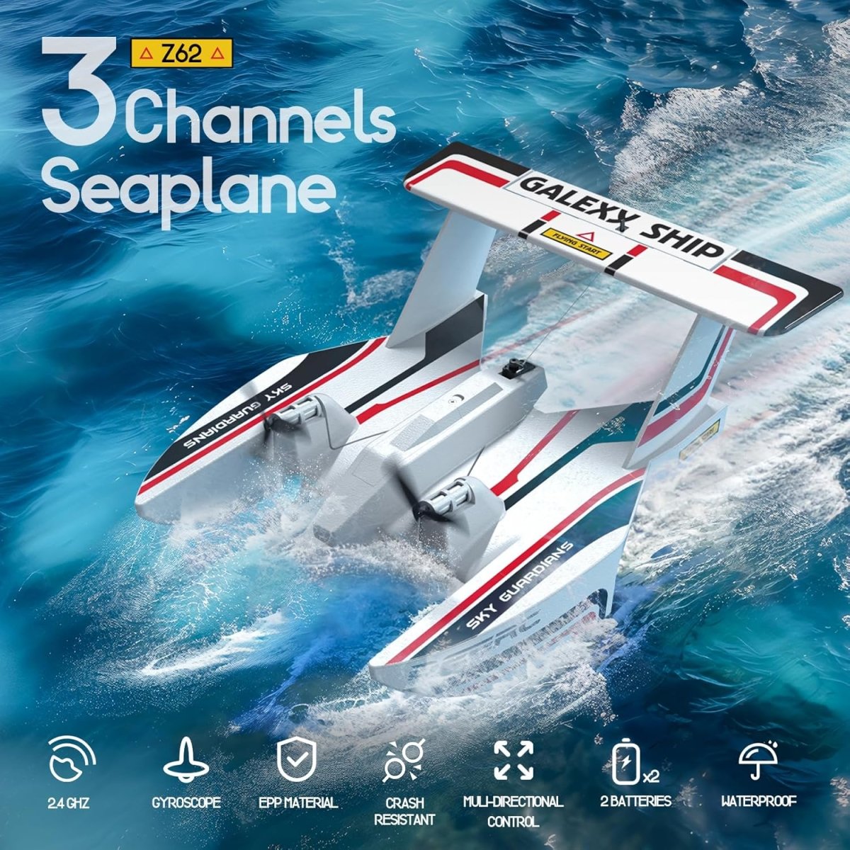 DEERC RC Plane for Water Land & Air 3CH Remote Control Airplane W/ 2 Batteries
