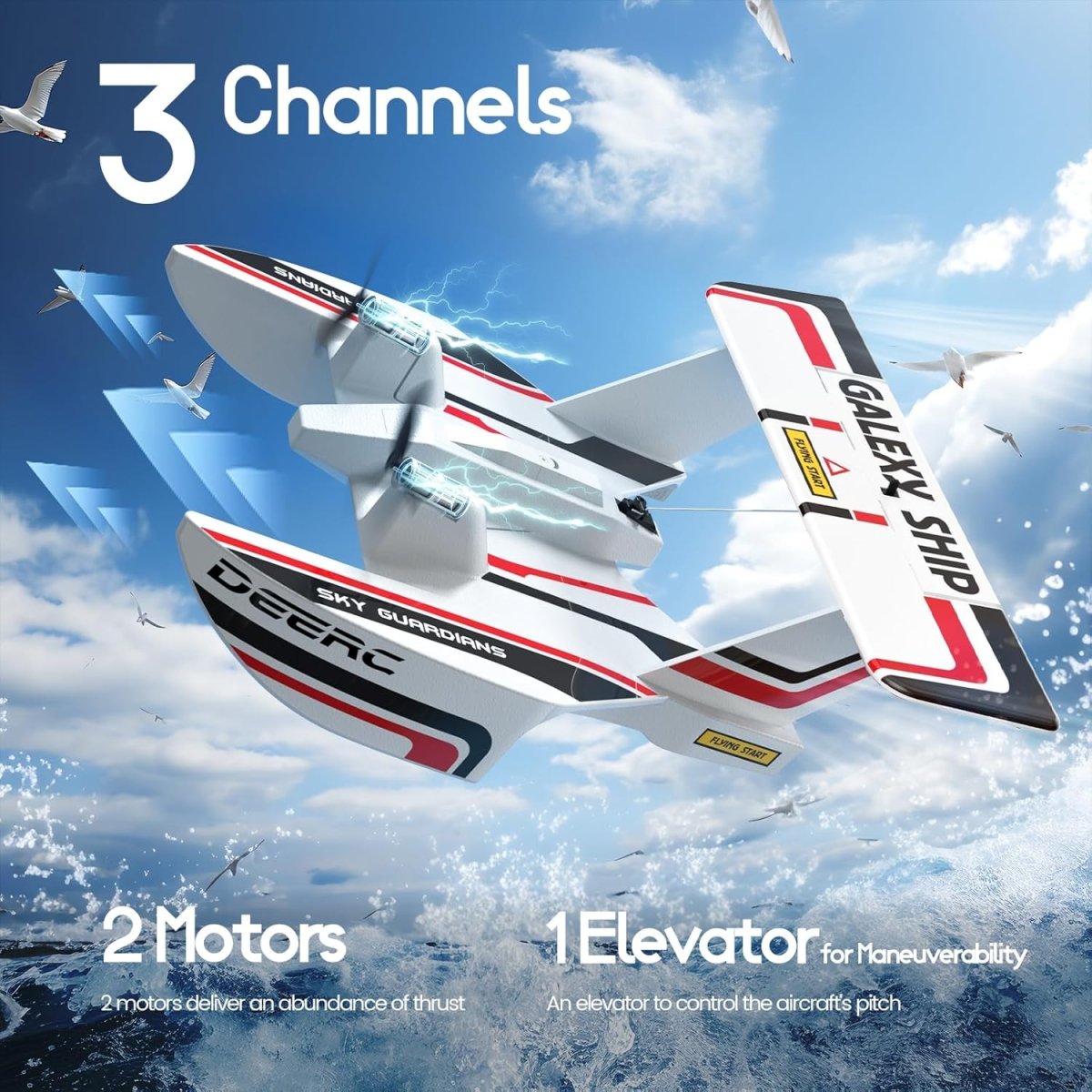 DEERC RC Plane for Water Land & Air 3CH Remote Control Airplane W/ 2 Batteries