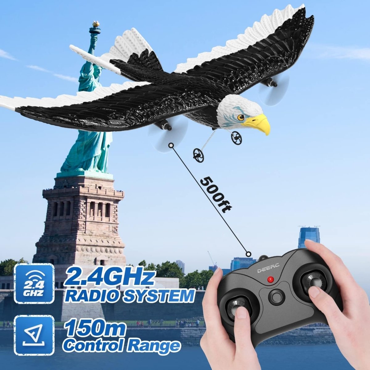 DEERC RC Plane Remote Control Eagle Plane RTF Airplane 2.4GHZ 2CH Flying Bird