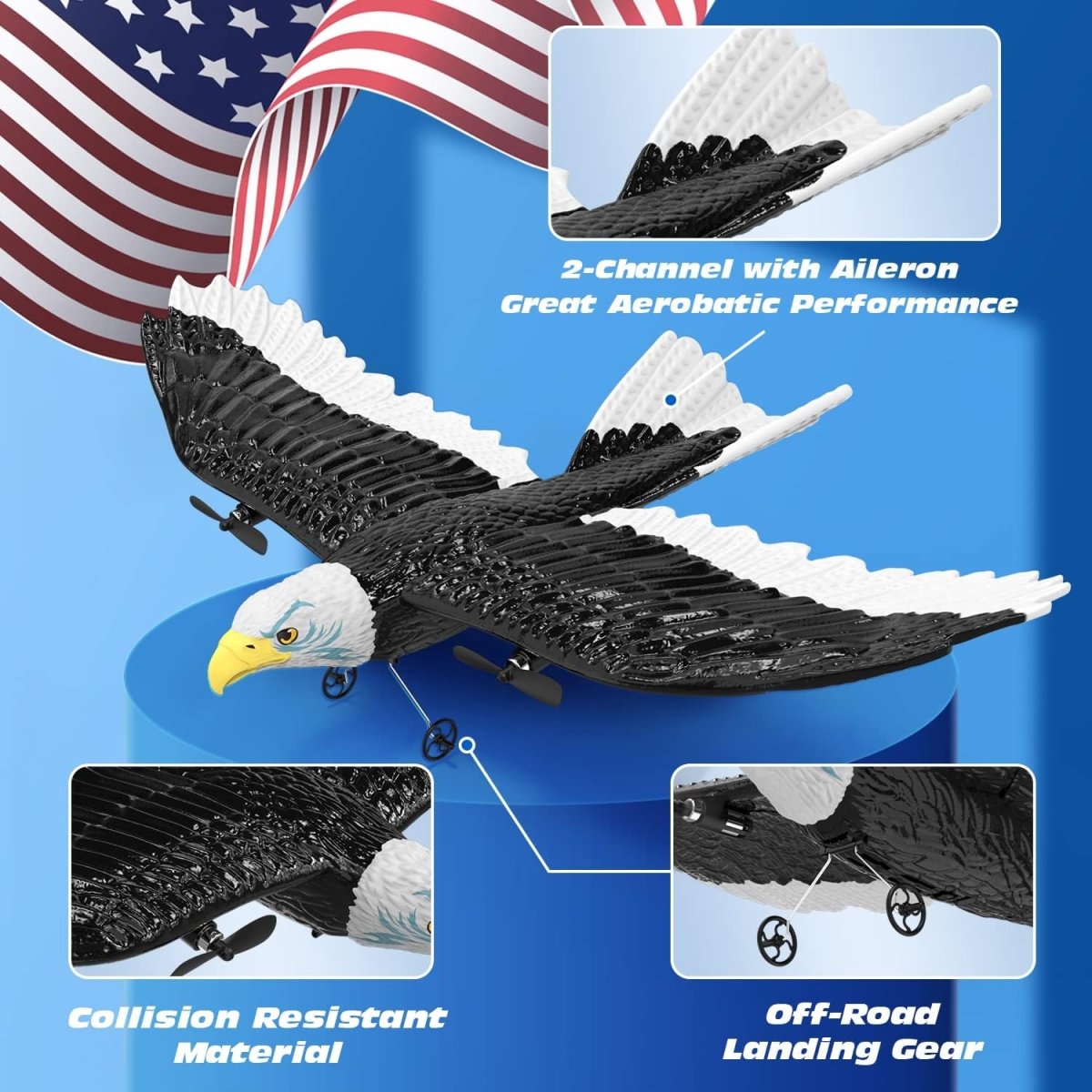 DEERC RC Plane Remote Control Eagle Plane RTF Airplane 2.4GHZ 2CH Flying Bird
