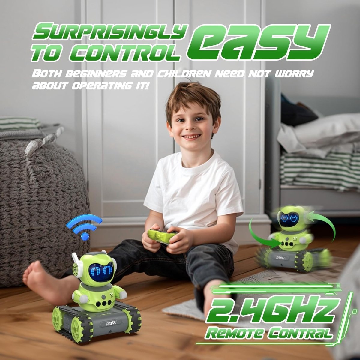 DEERC RC Robot Toys for Kids Walkie Talkie Remote Control Emo Robot