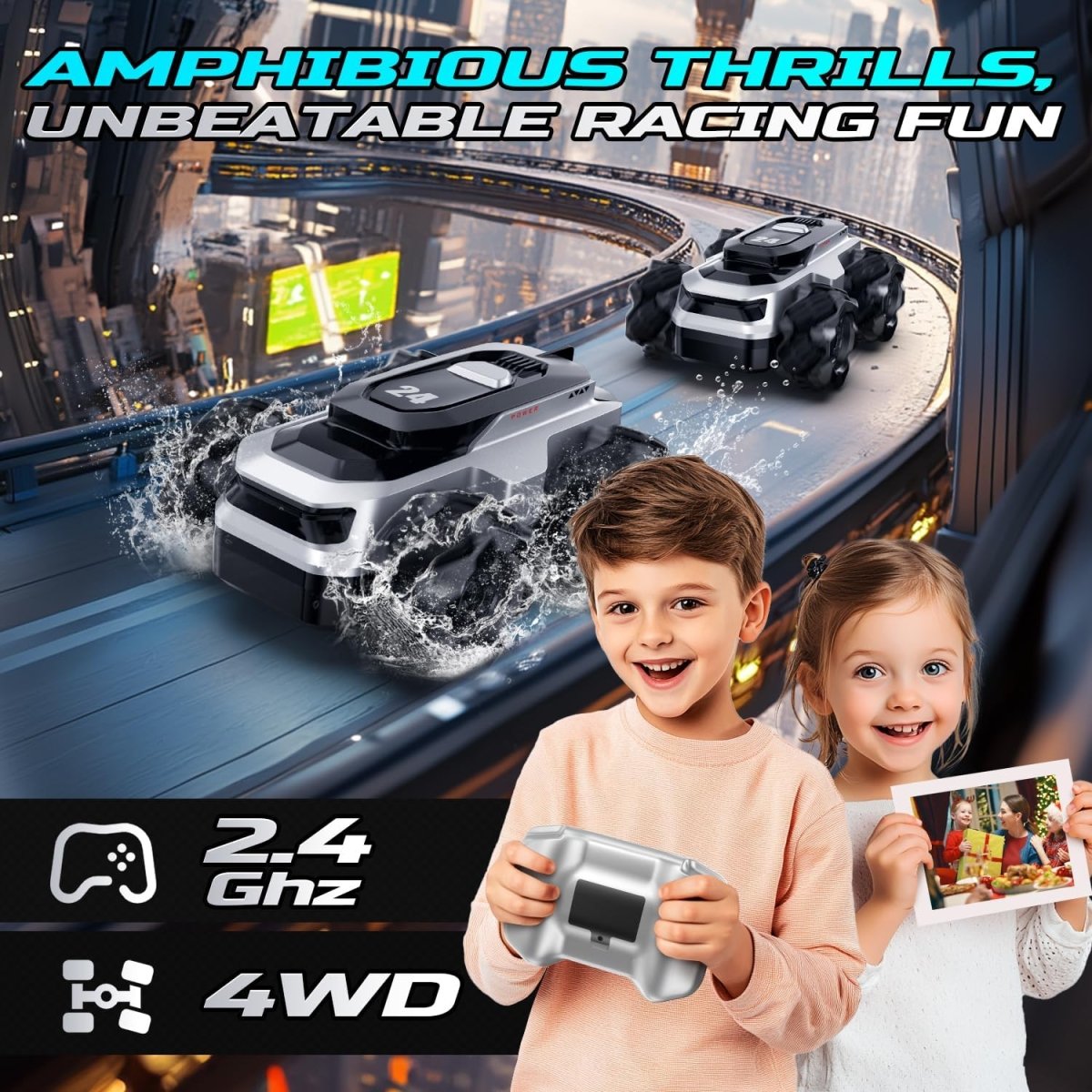 DEERC Remote Control Car for Kids Amphibious Land & Water Convertible RC Car