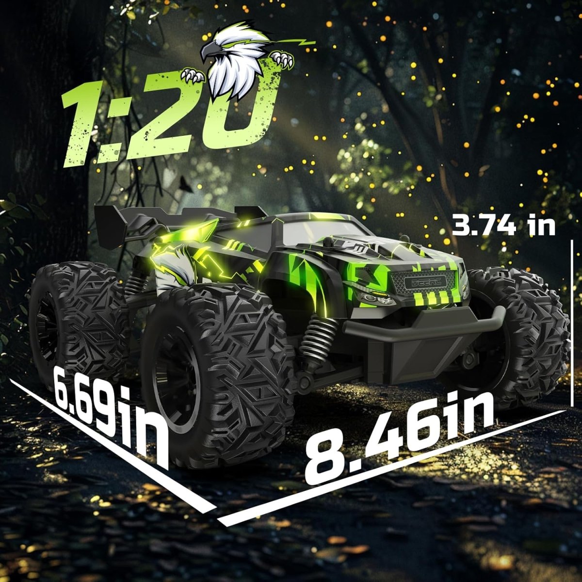 DEERC S767 Glowing Eagle Remote Control Car 2.4G RC Monster Truck W/ 2 Batteries