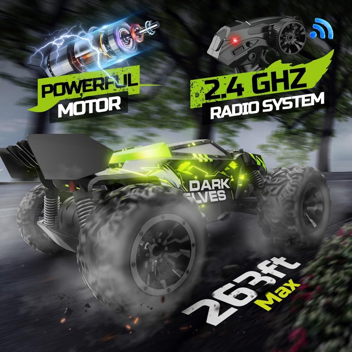 DEERC S767 Glowing Eagle Remote Control Car 2.4G RC Monster Truck W/ 2 Batteries