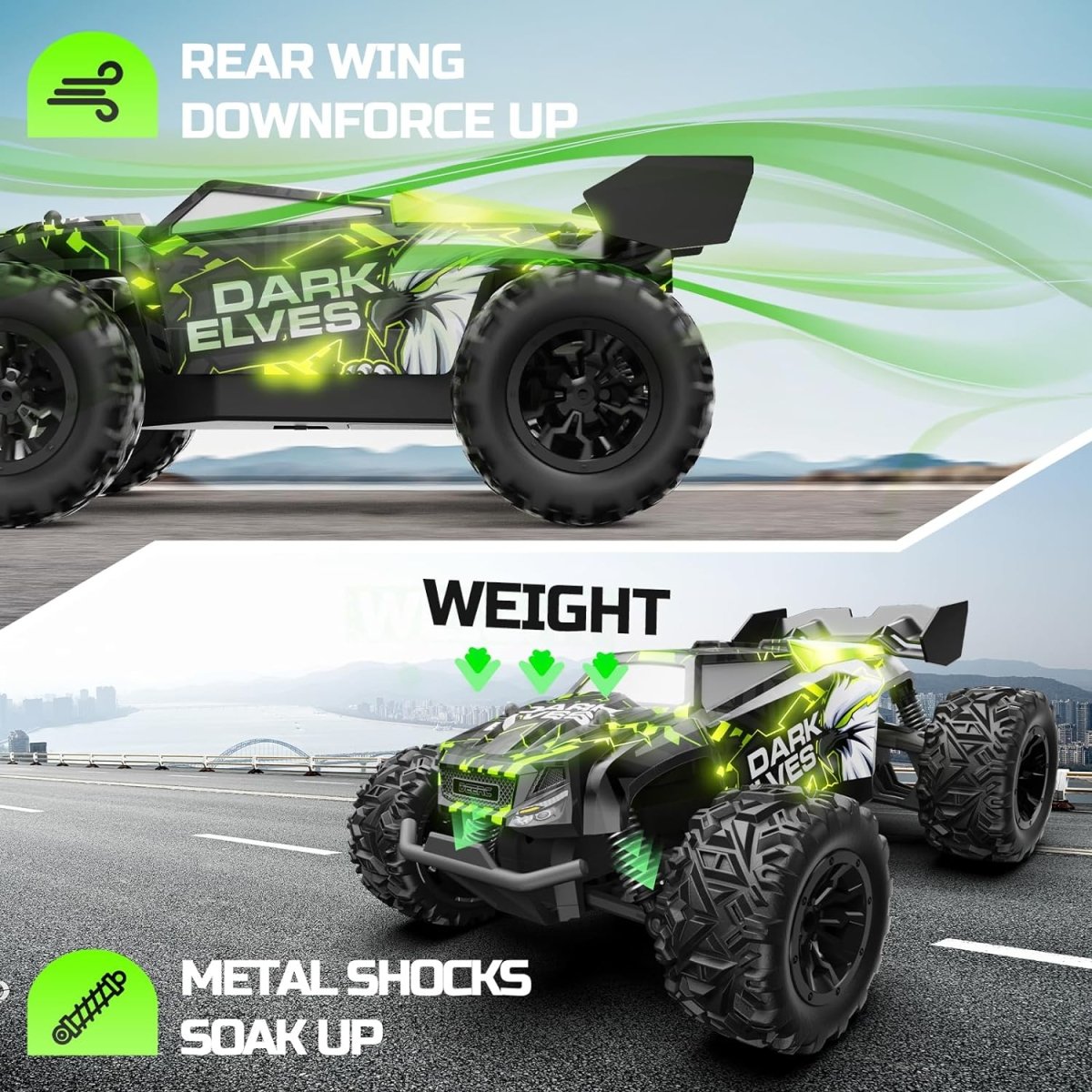 DEERC S767 Glowing Eagle Remote Control Car 2.4G RC Monster Truck W/ 2 Batteries