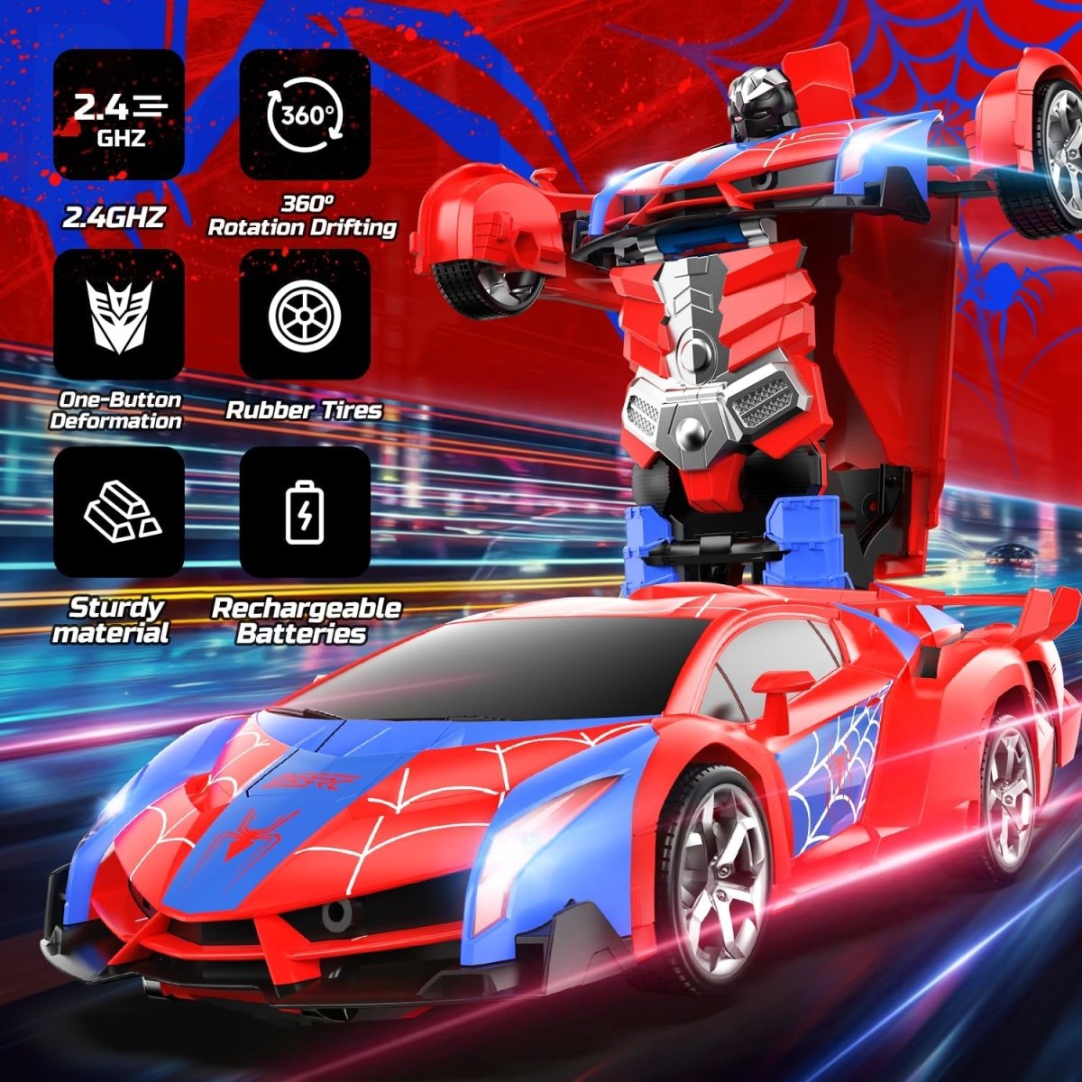 DEERC Spider RC Car Transformer Remote Control Spider Cars 1:18 Scale Robot Toy