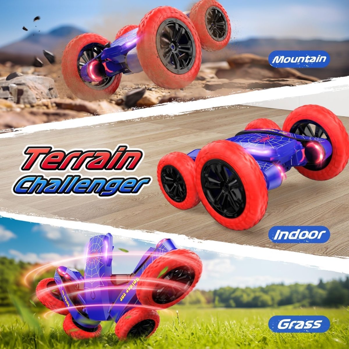 DEERC Spider Remote Control Car Double Sided Mini RC Stunt Cars 4WD Off-Road