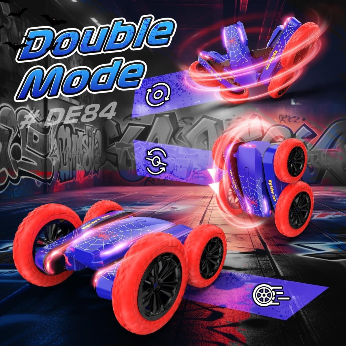 DEERC Spider Remote Control Car Double Sided Mini RC Stunt Cars 4WD Off-Road
