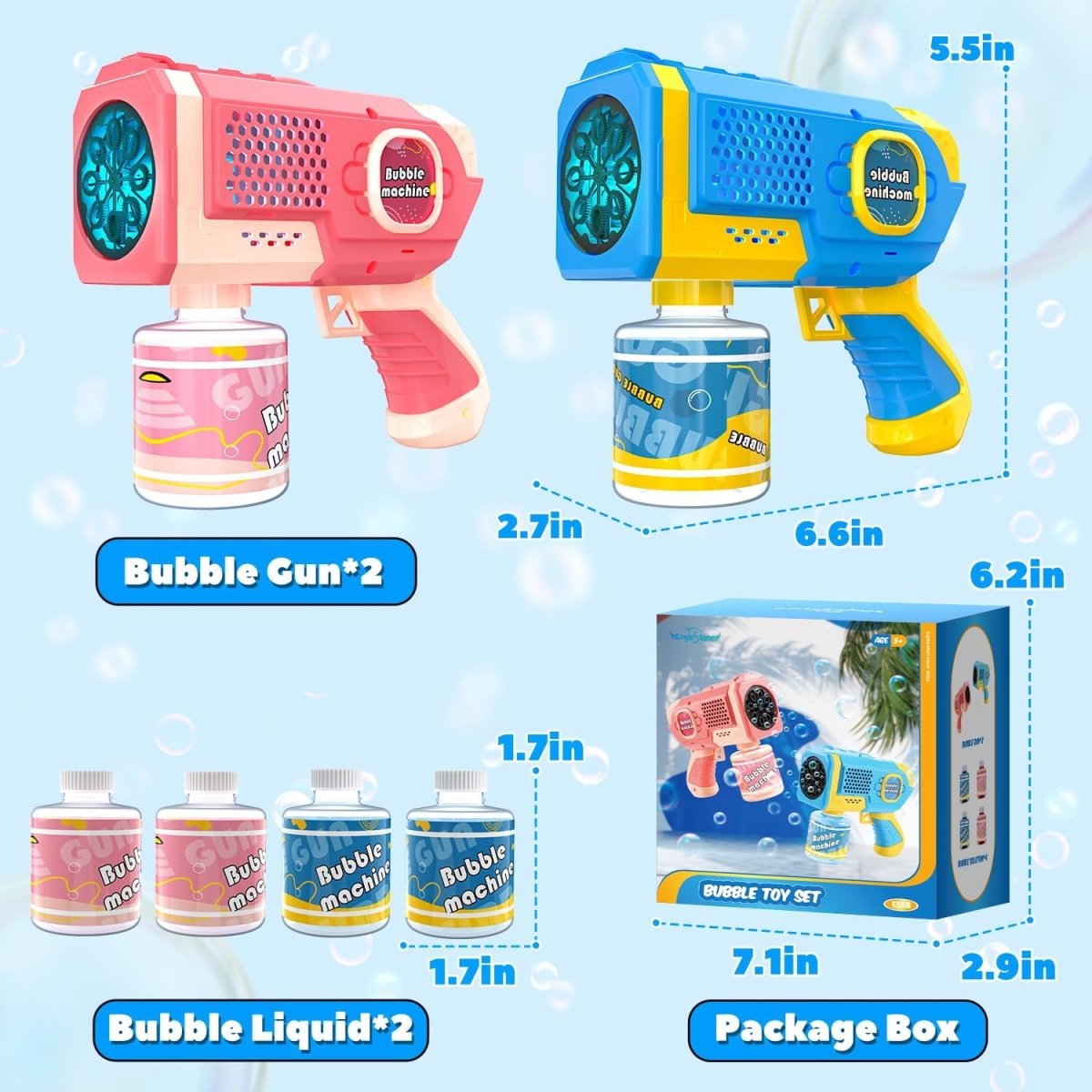 EagleStone 2 Pack Bubble Guns with 4 Bottles Solution Automatic Bubble Machine