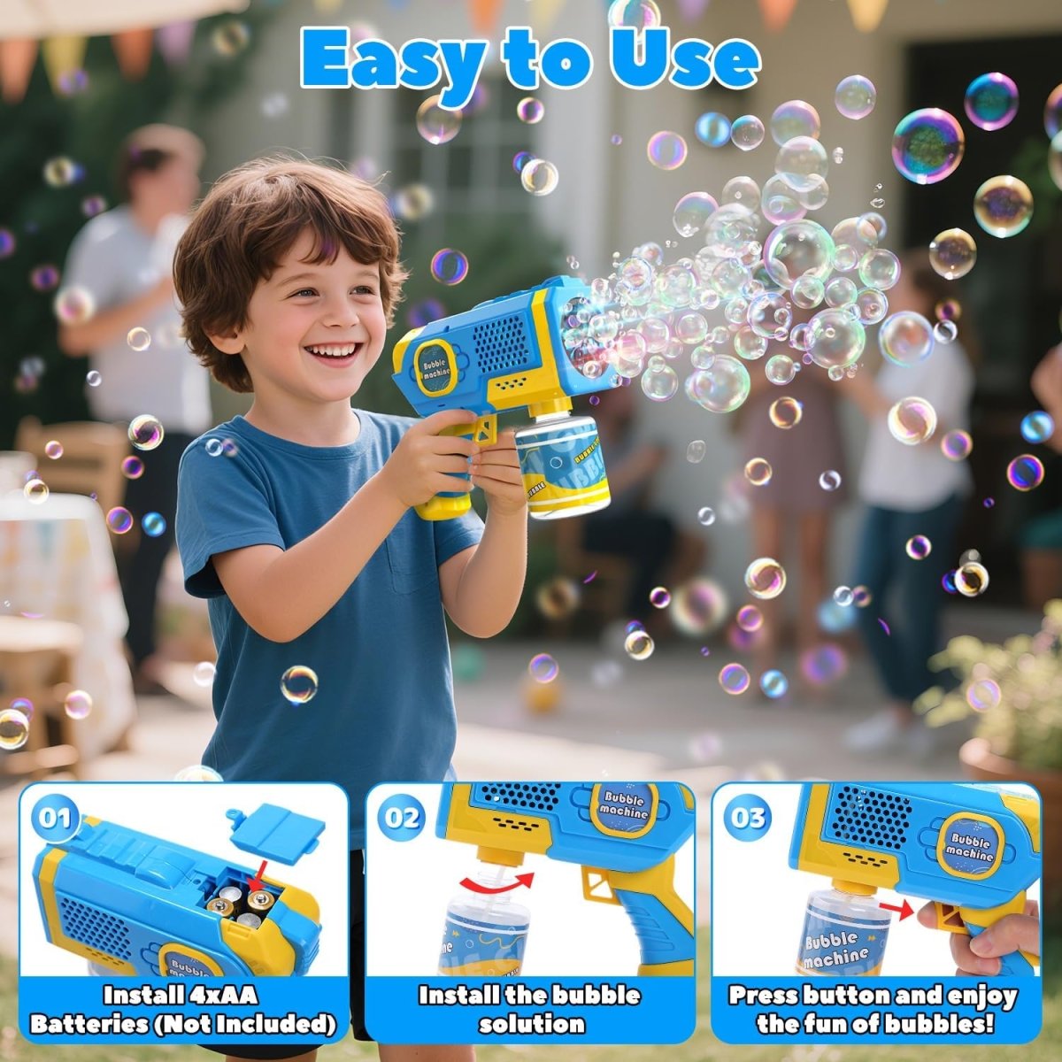 EagleStone 2 Pack Bubble Guns with 4 Bottles Solution Automatic Bubble Machine