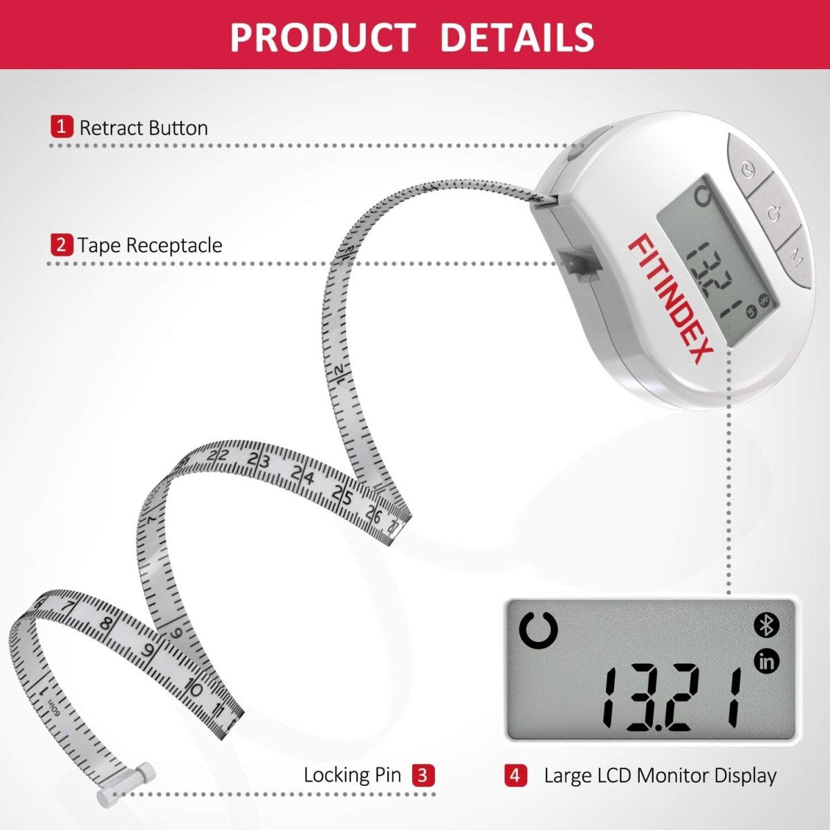 FITINDEX Bluetooth Measuring Tapes Smart Tape Measure Body with App Fitness Weight