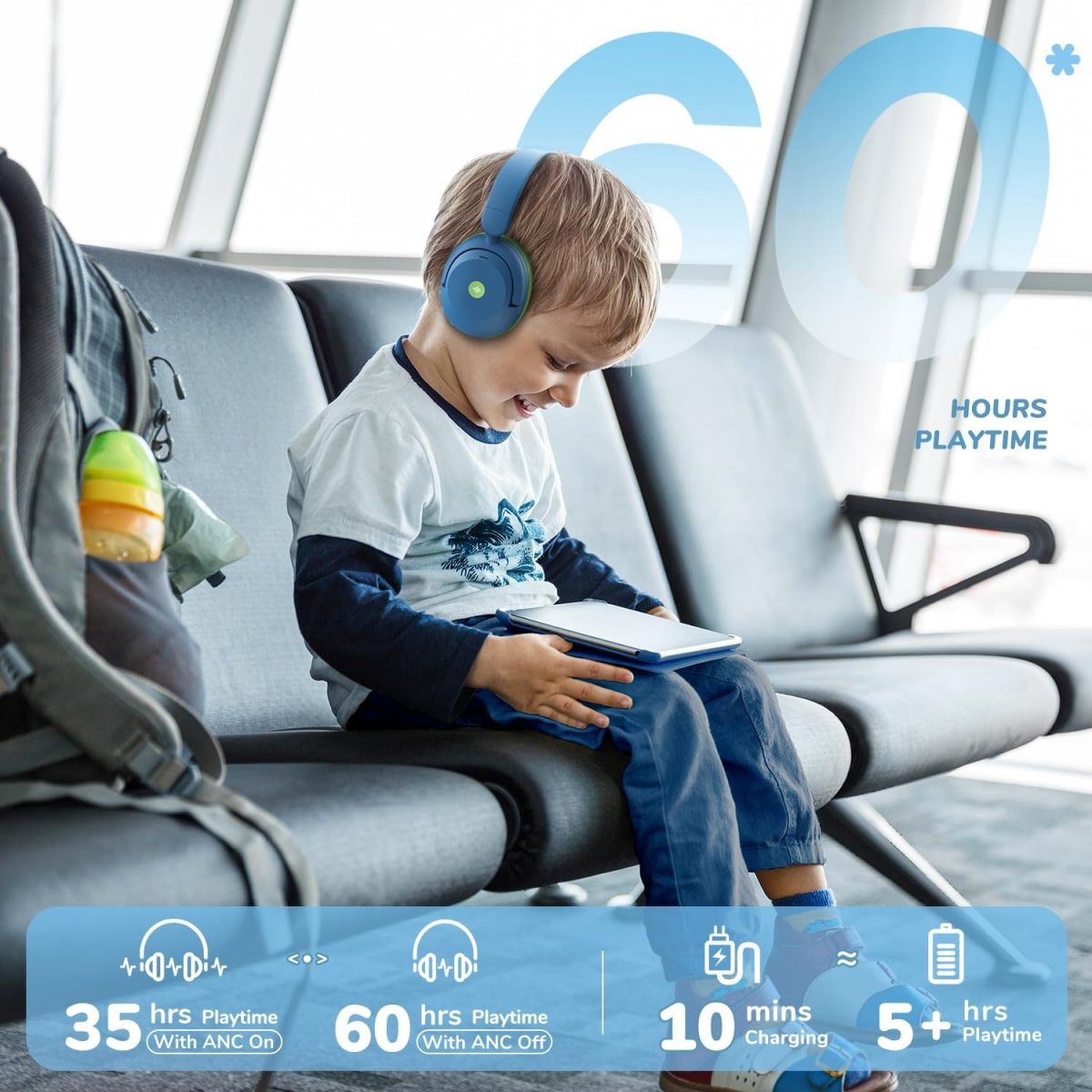 iClever BTH20 Active Noise Cancelling Headphones for Kids Safe Volume 80dBA