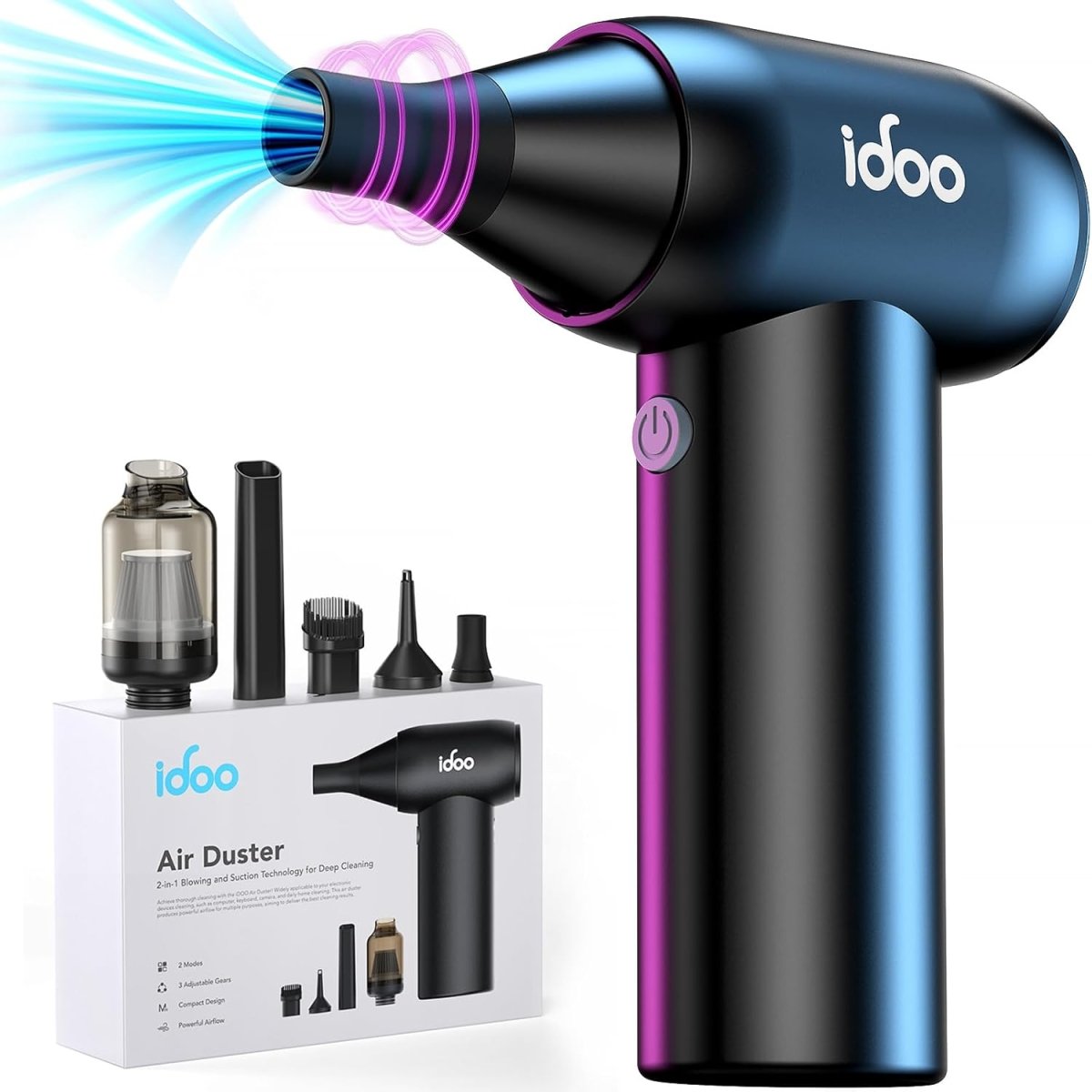 iDOO Compressed Air Duster Portable Vacuum Cordless Electric Canned Duster